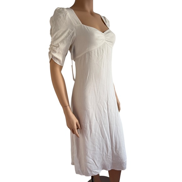 Wilfred Aritzia White Puff Sleeve Midi Dress Sweetheart Neck Ruched Size 2 - Picture 6 of 15